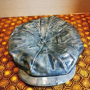 Vintage Denim Newsboy Cap Hat Ceramic Ashtray Trinket Dish Wall Hanging